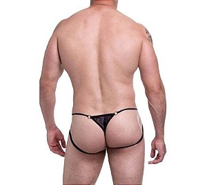CALCINHA MASCULINA RENDA PRETA DETALHE ELÁSTICO TIRAS