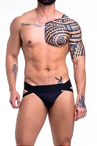 Cueca Jockstrap Preto Fio 4 Tiras