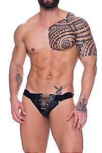 Cueca Jockstrap Couro com Correntes Frontal