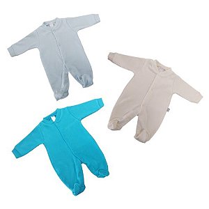 Kit Macacão Manga Longa Liso Azul e Bege em Gola Canoa (Prematuro)