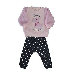 Conjunto Blusa e Calça Cachorrinho Rosa e Preto