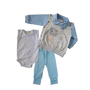 Kit Presente Zoo Safari Cinza e Azul (Recém Nascido)
