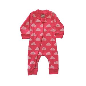 Macacão Rosa Estampado de Nuvem - Malha
