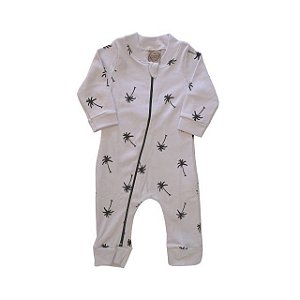 Macacão Branco Estampado de Coqueiro - Malha
