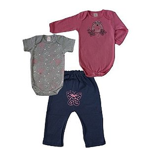 Conjunto de Borboletas Rosa, Cinza e Marinho