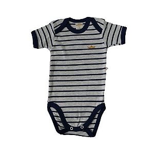 Body Listrado Cinza e Azul Marinho