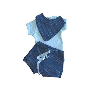 Conjunto Body, Bandana e Shorts Marinho com Bolinhas Brancas
