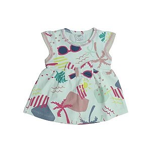 Vestido Branco com Estampa de Verão