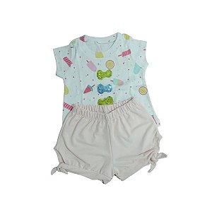 Conjunto Laço de Paetê Camiseta e Shorts