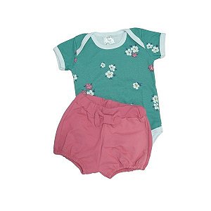 Conjunto Floral Verde e Vermelho