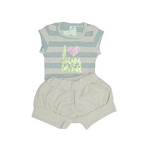 Conjunto "I Love Summer" Rosa e Cinza