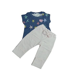 Conjunto Estrela Camiseta e Calça Rosa e Marinho