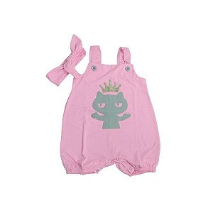 Conjunto Jardineira e Faixa Rosa