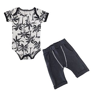 Conjunto Body e Bermuda Preto e Branco