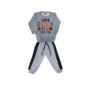 Conjunto Blusa e Calça "Super Boys" Cinza e Preto