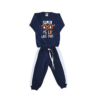 Conjunto Blusa e "Calça Super Boys" Marinho e Branco