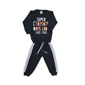Conjunto Blusa e Calça "Super Boys" Preto e Cinza