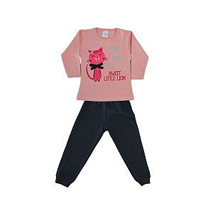 Conjunto Blusa Laranja e Calça Preta de Gatinho e Borboletas