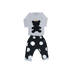 Conjunto "Bear" com Body de Coroa Pequena e Calça de Bolas