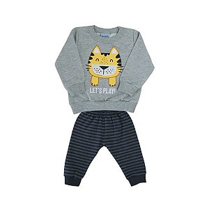 Conjunto Tigre Blusa e Calça Cinza e Preto
