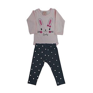 Conjunto Body e Calça Coelhinho Rosa e Preto