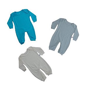 Kit Macacão Manga Longa Liso Azul e Bege