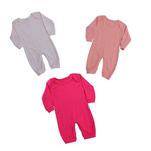 Kit Macacão Manga Longa Liso Salmão e Rosa