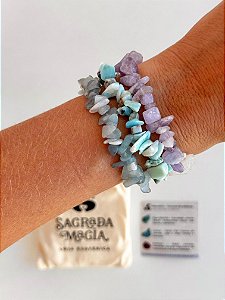 Conjunto Ansiedade, Medo e Agonia - Água Marinha, Larimar e Ametista Lilás