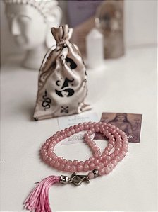 Japamala de Quartzo Rosa 8mm - Coração de Lakshimi - Gratidão, Amor, Perdão e Doçura