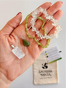 Conjunto Transformações e Mudanças - Peridoto, Serpentinita, Quartzo Cristal e Calcita Ótica