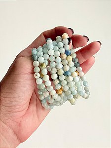 Pulseira de Água Marinha Redonda 6mm - Pedra da Ansiedade, Desfaz Confusões, Protege os Pensamentos