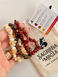 Conjunto Força e Coragem - Jaspe Vermelho, Jaspe Mokaíta e Calcita Amarela