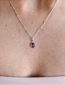 Pingente de Ametista Oval em Prata 925 - Intuição, Conexão, Espiritualidade e Eleva a Vibração