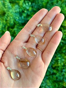 Pingente de Citrino Natural em Gota Prateado - Autoestima, Alegria e Prosperidade