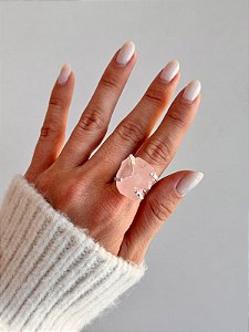 Anel Regulável de Quartzo Rosa Prateado - Pedra do Amor - Cura do Coração, Amor Próprio, Perdão e Gratidão
