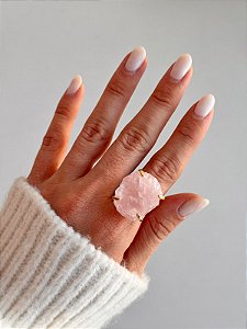 Anel Regulável de Quartzo Rosa Dourado - Pedra do Amor - Cura do Coração, Amor Próprio, Perdão e Gratidão