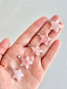 Pingente de Quartzo Rosa - Estrela - Pedra do Amor - Cura do Coração, Amor Próprio, Perdão e Gratidão