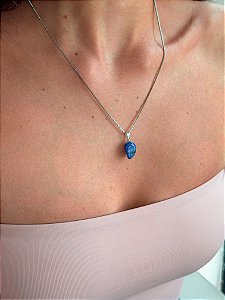 Corrente de Aço 45cm com Pingente de Lápis Lazúli - Dom, Propósito, Objetividade; Estimula Inteligência; Capta Mensagens Espirituais