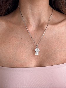 Corrente de Aço 45cm com Pingente de Cogumelo Cristal - Purificação, Energização e Intensificador