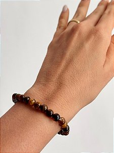 Pulseira de Olho de Tigre Redonda 6mm - Contra Inveja e Olhado; Autoconfiança; Coragem e Determinação