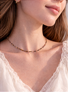 Colar de Olho de Tigre 2mm Multifacetado - Contra Inveja e Olhado; Autoconfiança; Coragem e Determinação