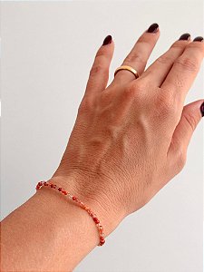Pulseira de Cornalina 2mm Multifacetada - Alegria de Viver, Procrastinação, Disposição e Motivação