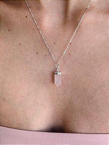 Pingente Ponta de Quartzo Rosa em Prata 925 - Amor; Autoestima; Relacionamentos