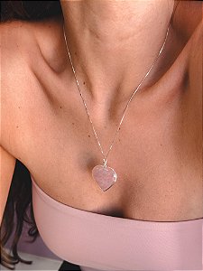 Pingente Coração de Quartzo Rosa em Prata 925 - Amor; Autoestima; Relacionamentos