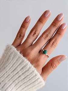 Anel de Malaquita em Prata 925 - Regulável - Beleza, Autenticidade, Saúde, Regeneração, Vitalidade