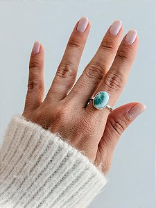 Anel de Larimar em Prata 925 - Regulável - Medos, Culpas, Deixar Fluir, Pessoas Controladoras
