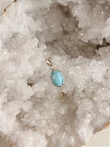 Pingente de Larimar Oval P em Prata 925 - Medos, Culpas, Deixar Fluir, Pessoas Controladoras