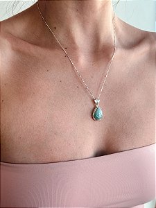 Pingente de Larimar Gota P em Prata 925 - Medos, Culpas, Deixar Fluir, Pessoas Controladoras