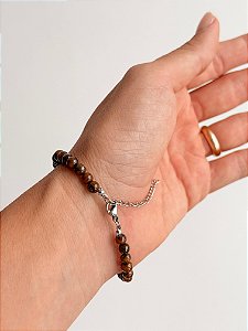 Pulseira de Olho de Tigre Redonda 4mm Aço Inox - Contra Inveja e Olhado; Autoconfiança; Coragem e Determinação