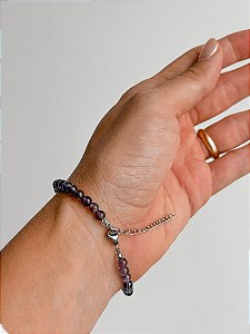Pulseira de Ametista Redonda 4mm Aço Inox - Intuição, Conexão, Espiritualidade e Eleva a Vibração